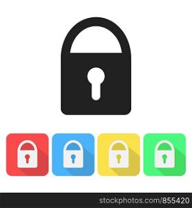 Lock icon flat design with long shadow, stock vector illustration