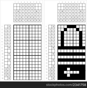 Lock Icon Nonogram Pixel Art, Mechanical Fastening Device Vector Art Illustration, Logic Puzzle Game Griddlers, Pic-A-Pix, Picture Paint By Numbers, Picross