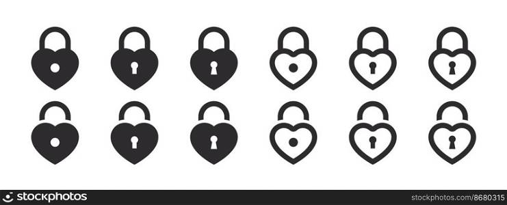 Lock icons. Heart locks. Privacy symbol. Security symbol. Vector illustration