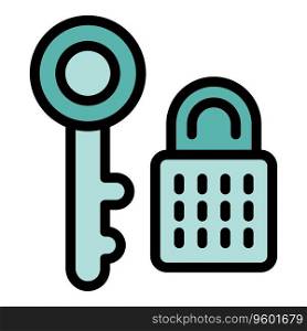 Lock key vpn icon outline vector. Data access. Online private color flat. Lock key vpn icon vector flat