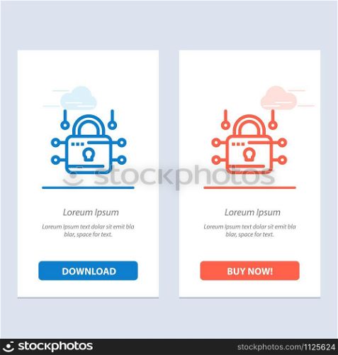 Lock, Locked, Security, Secure Blue and Red Download and Buy Now web Widget Card Template