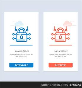 Lock, Locked, Security, Secure Blue and Red Download and Buy Now web Widget Card Template