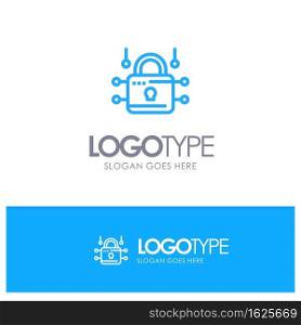Lock, Locked, Security, Secure Blue Outline Logo Place for Tagline