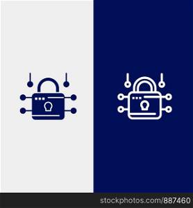 Lock, Locked, Security, Secure Line and Glyph Solid icon Blue banner Line and Glyph Solid icon Blue banner