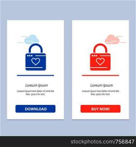 Lock, Locker, Heart, Heart Hacker, Heart Lock Blue and Red Download and Buy Now web Widget Card Template