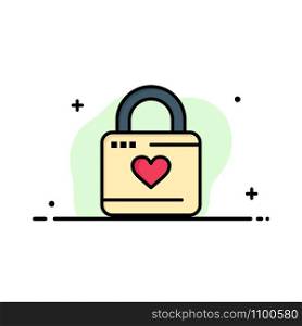 Lock, Locker, Heart, Heart Hacker, Heart Lock Business Logo Template. Flat Color