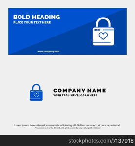 Lock, Locker, Heart, Heart Hacker, Heart Lock SOlid Icon Website Banner and Business Logo Template