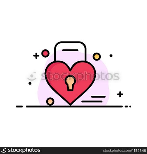 Lock, Love, Heart, Wedding Business Flat Line Filled Icon Vector Banner Template