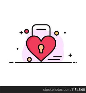 Lock, Love, Heart, Wedding Business Flat Line Filled Icon Vector Banner Template