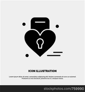Lock, Love, Heart, Wedding solid Glyph Icon vector