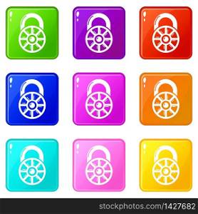 Lock modern icons set 9 color collection isolated on white for any design. Lock modern icons set 9 color collection