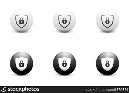 Lock on shield icon set. Protection icon. Padlock sign. Flat vector illustration.