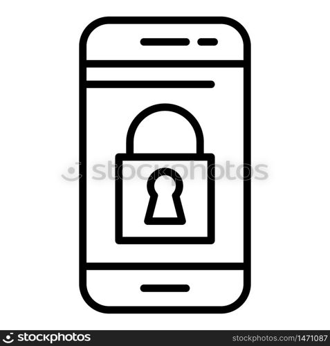 Lock on smartphone screen icon. Outline lock on smartphone screen vector icon for web design isolated on white background. Lock on smartphone screen icon, outline style