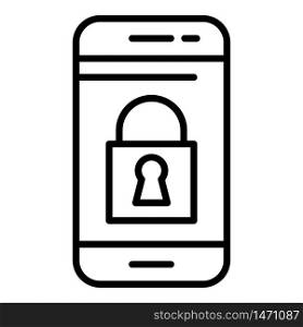 Lock on smartphone screen icon. Outline lock on smartphone screen vector icon for web design isolated on white background. Lock on smartphone screen icon, outline style