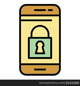 Lock on smartphone screen icon. Outline lock on smartphone screen vector icon color flat isolated. Lock on smartphone screen icon color outline vector