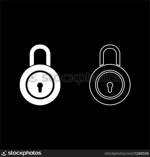 Lock Padlock icon outline set white color vector illustration flat style simple image. Lock Padlock icon outline set white color vector illustration flat style image
