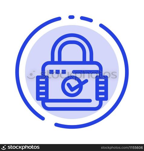 Lock, Padlock, Security, Secure Blue Dotted Line Line Icon