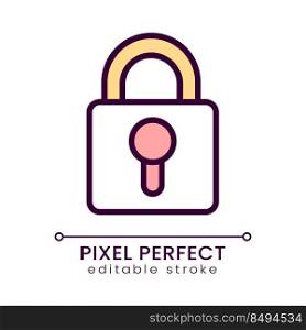 Lock pixel perfect RGB color icon. Access to private information. Computer data protection and safety. Isolated vector illustration. Simple filled line drawing. Editable stroke. Poppins font used. Lock pixel perfect RGB color icon