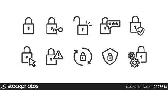 Lock related icon set. Padlock illustration symbol. Sign security vector desing. 