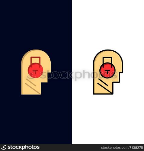 Lock, Secure, Message, Data, User Icons. Flat and Line Filled Icon Set Vector Blue Background