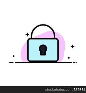 Lock, Security, Locked, Login Business Flat Line Filled Icon Vector Banner Template