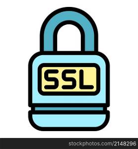 Lock ssl icon. Outline lock ssl vector icon color flat isolated. Lock ssl icon color outline vector