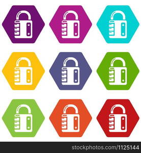 Lock system icons 9 set coloful isolated on white for web. Lock system icons set 9 vector