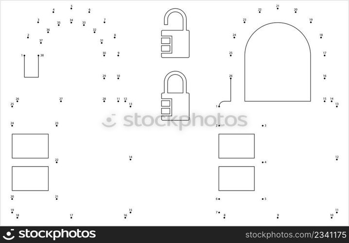 Lock Unlock Icon Connect The Dots, Padlock Icon Vector Art Illustration, Puzzle Game Containing A Sequence Of Numbered Dots