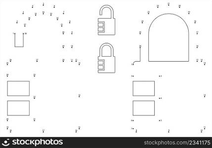 Lock Unlock Icon Connect The Dots, Padlock Icon Vector Art Illustration, Puzzle Game Containing A Sequence Of Numbered Dots