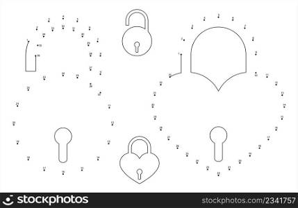 Lock Unlock Icon Connect The Dots, Padlock Icon Vector Art Illustration, Puzzle Game Containing A Sequence Of Numbered Dots