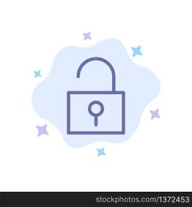 Lock, Unlocked, User Interface Blue Icon on Abstract Cloud Background