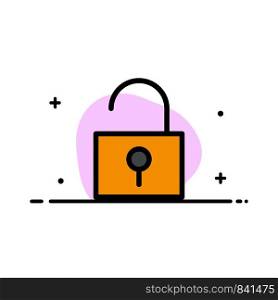 Lock, Unlocked, User Interface Business Flat Line Filled Icon Vector Banner Template