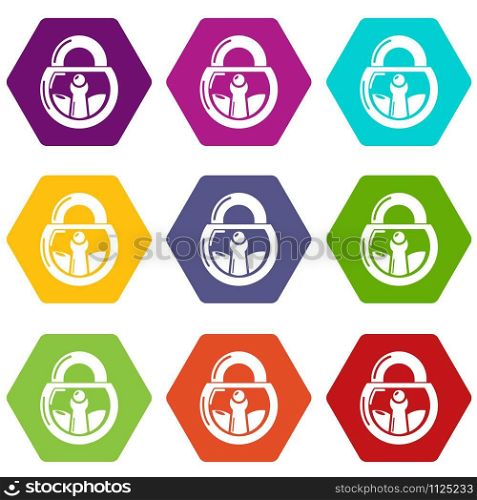 Lock vintage icons 9 set coloful isolated on white for web. Lock vintage icons set 9 vector