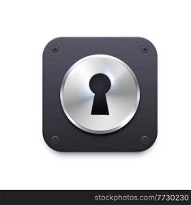 Lock with keyhole app icon. Security and protection application, secret data encryption, computer files and private information password access app user interface icon with metal lock and keyhole. Lock with keyhole app realistic vector icon