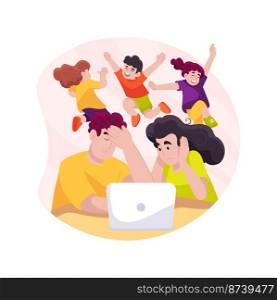 Lockdown stress isolated cartoon vector illustration. Adult stress during lockdown, parent working at computer with children playing around, holding head, homeschooling problem vector cartoon.. Lockdown stress isolated cartoon vector illustration.