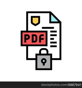 locked and protection pdf file color icon vector. locked and protection pdf file sign. isolated symbol illustration. locked and protection pdf file color icon vector illustration