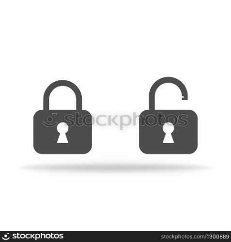 Locked and unlocked icon set in flat with shadow. Security icons. Vector EPS 10