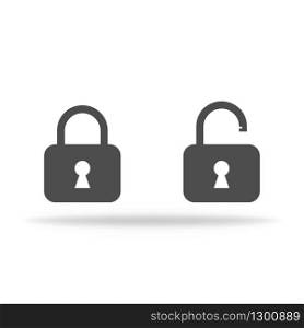 Locked and unlocked icon set in flat with shadow. Security icons. Vector EPS 10