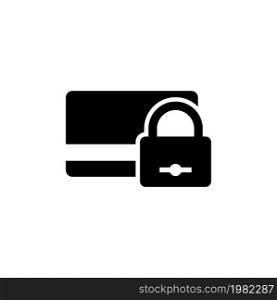 Locked Bank Card. Flat Vector Icon. Simple black symbol on white background. Locked Bank Card Flat Vector Icon