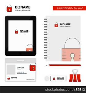 Locked Business Logo, Tab App, Diary PVC Employee Card and USB Brand Stationary Package Design Vector Template