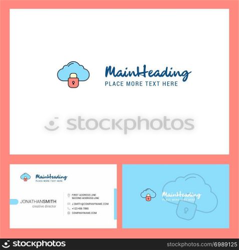 Locked cloud Logo design with Tagline & Front and Back Busienss Card Template. Vector Creative Design