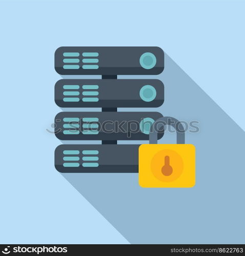 Locked data server icon flat vector. Platform system. Human access. Locked data server icon flat vector. Platform system