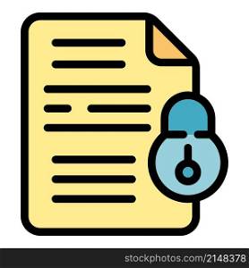 Locked document icon. Outline locked document vector icon color flat isolated. Locked document icon color outline vector