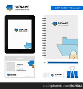 Locked folder Business Logo, Tab App, Diary PVC Employee Card and USB Brand Stationary Package Design Vector Template