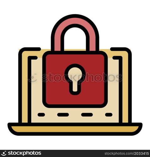 Locked laptop icon. Outline locked laptop vector icon color flat isolated. Locked laptop icon color outline vector