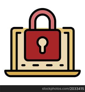 Locked laptop icon. Outline locked laptop vector icon color flat isolated. Locked laptop icon color outline vector