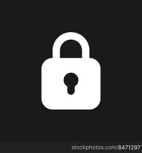 Locked padlock dark mode glyph ui icon. Restrict access. Security settings. User interface design. White silhouette symbol on black space. Solid pictogram for web, mobile. Vector isolated illustration. Locked padlock dark mode glyph ui icon