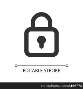Locked padlock pixel perfect linear ui icon. Restrict access. Security settings. Encryption. GUI, UX design. Outline isolated user interface element for app and web. Editable stroke. Arial font used. Locked padlock pixel perfect linear ui icon