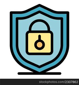Locked shield icon. Outline locked shield vector icon color flat isolated. Locked shield icon color outline vector