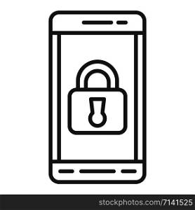 Locked smartphone icon. Outline locked smartphone vector icon for web design isolated on white background. Locked smartphone icon, outline style
